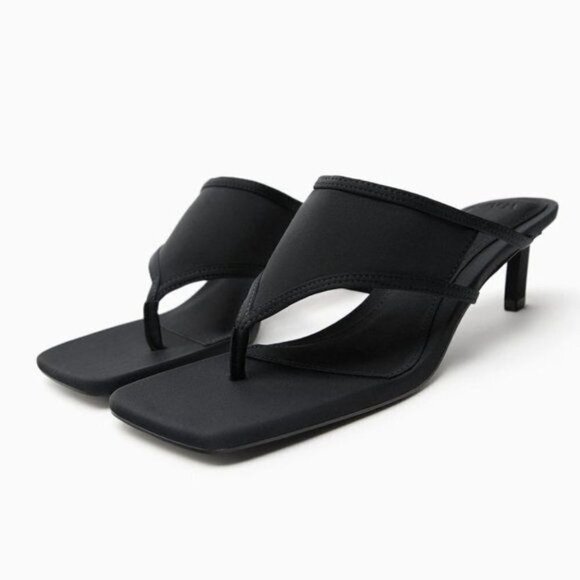 ZARA FABRIC HIGH-HEEL SANDALS BLACK SIZE 6.5 | 3538/110 with defects - Picture 1 of 11